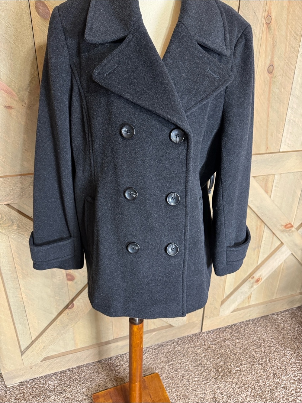 Lands’ End Classic charcoal Double-Breasted Peacoat Wool & cashmere blend 20W - Picture 10 of 16